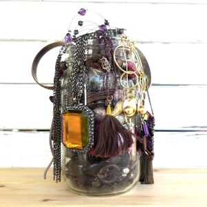 Warm Dark Tones Curated Mystery Jewelry Jar 2lbs Vintage To Modern Wearable 6j